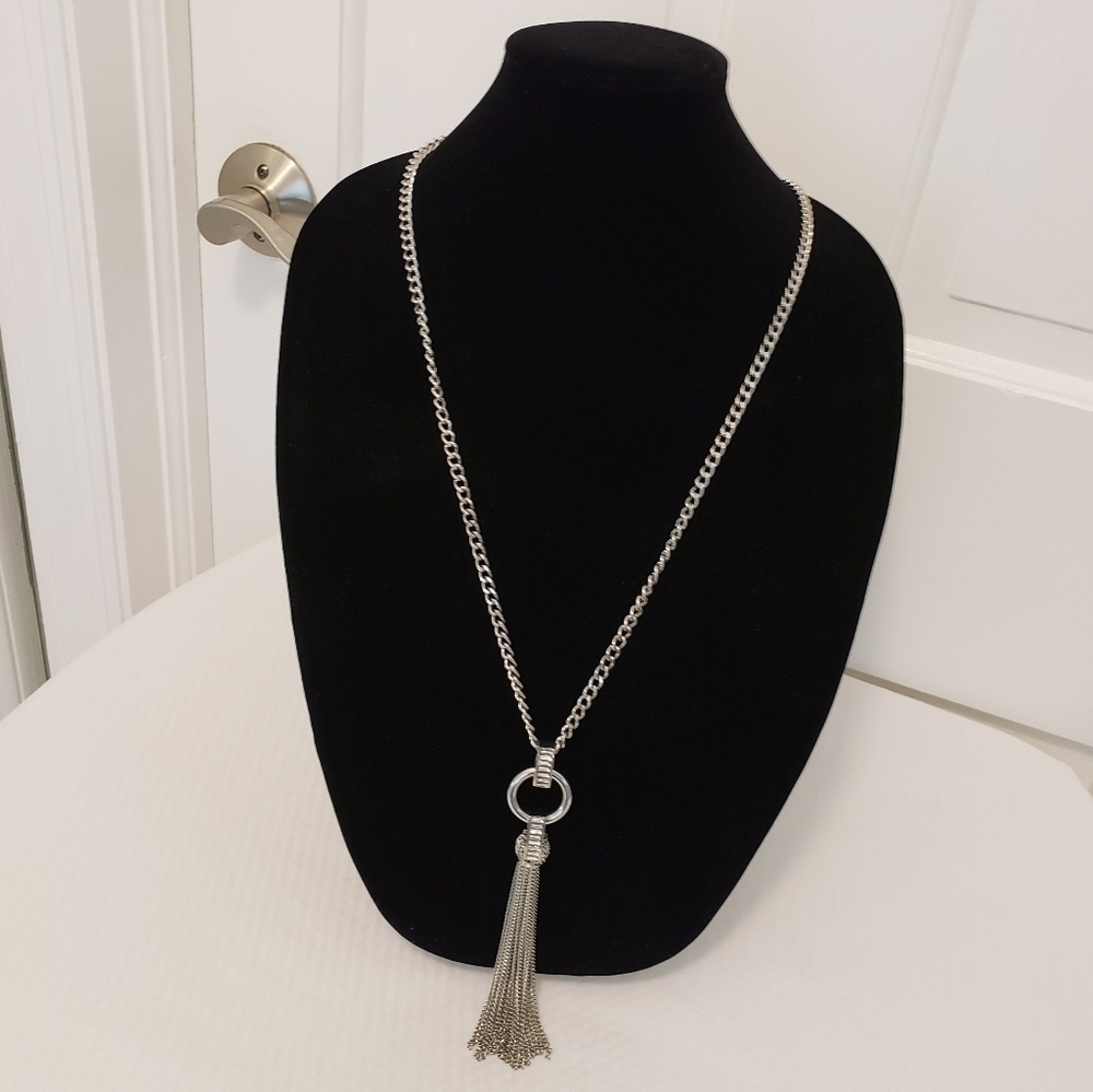 Jennifer Lopez Silvertone Statement Fashion Jewelry Necklace, Tassle